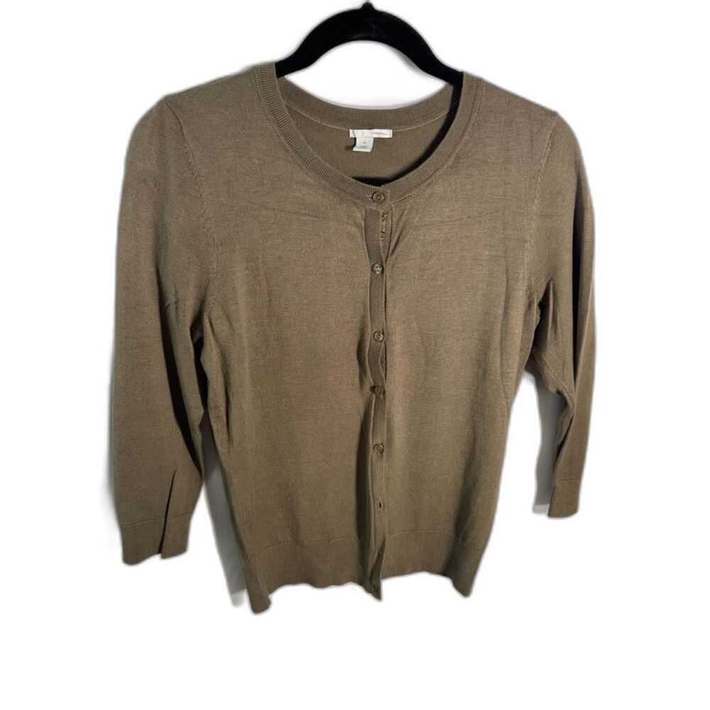 Halogen Nordstrom Women’s M Taupe Brown 3/4 Sleeve Button Cardigan Sweater